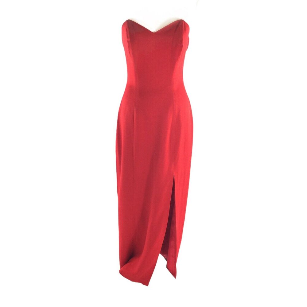 Vintage 1980s Karen Lucas for Niki Strapless Formal Dress Size 10 Red High Slit